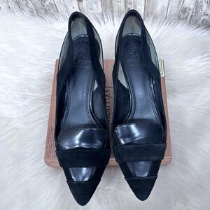 Tory Burch Saray Black Leather Suede Heels [S5411]